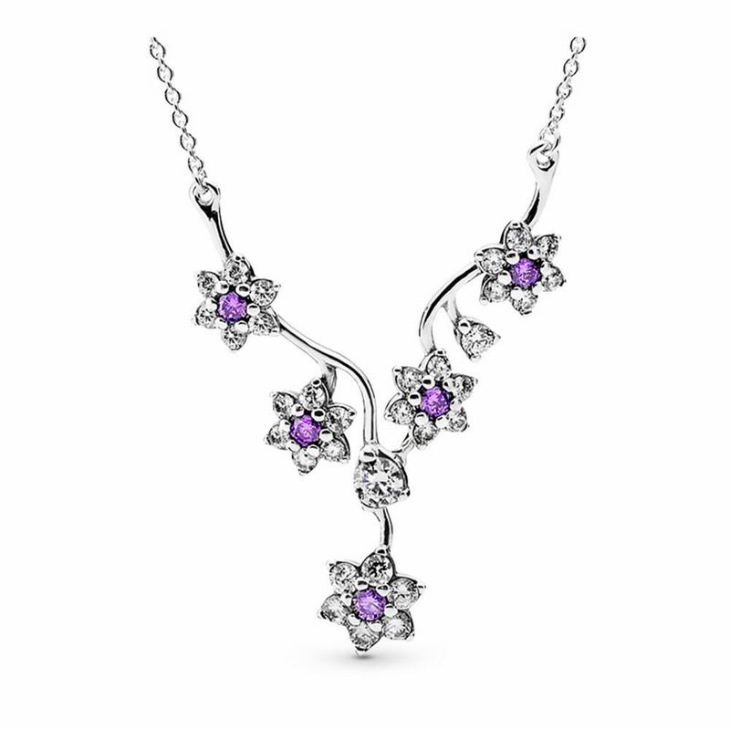 Pandora Forget Me Not Necklace Ireland - Sterling Silver/Purple/Cubic Zirconia - 913740SGH